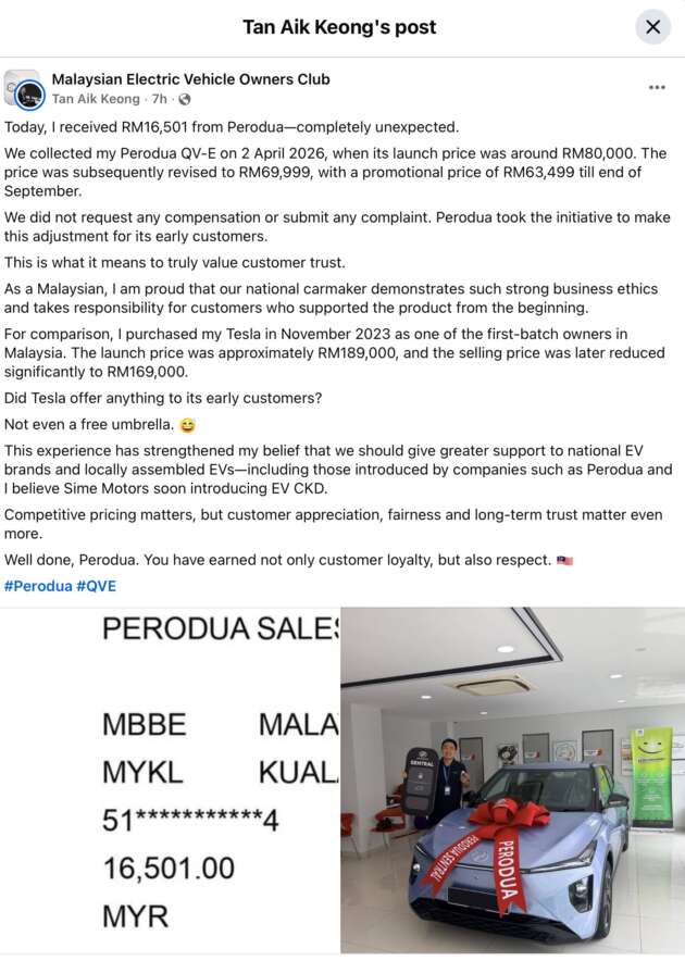 Perodua QV-E owner receives RM16.5k refund for price difference between launch and current promotion